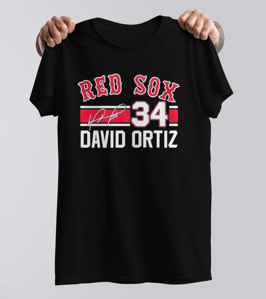 Red Sox MLB David Ortiz 34 White Stripes Distressed T-Shirt