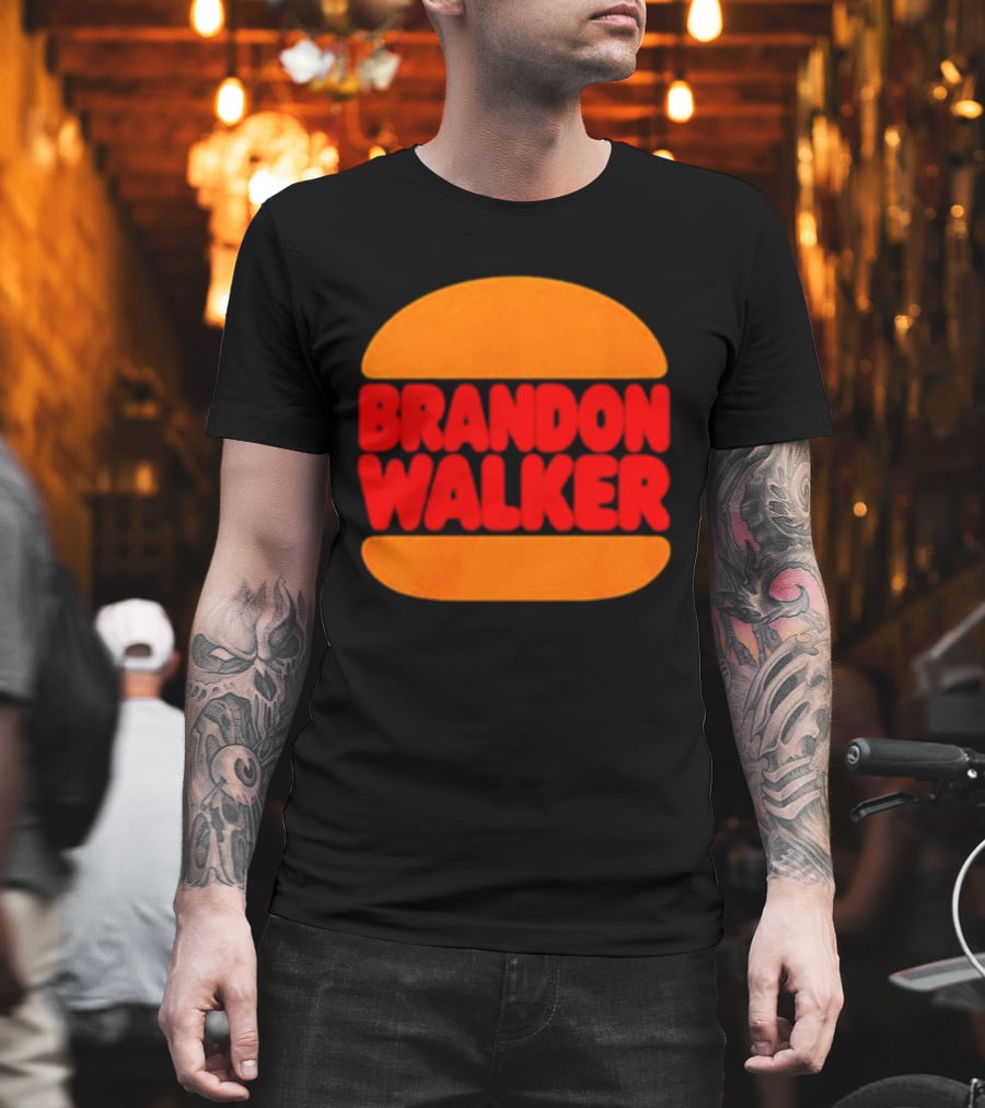 Brandon Walker Hamburger Bold Red Text Inside Orange Bun T-Shirt