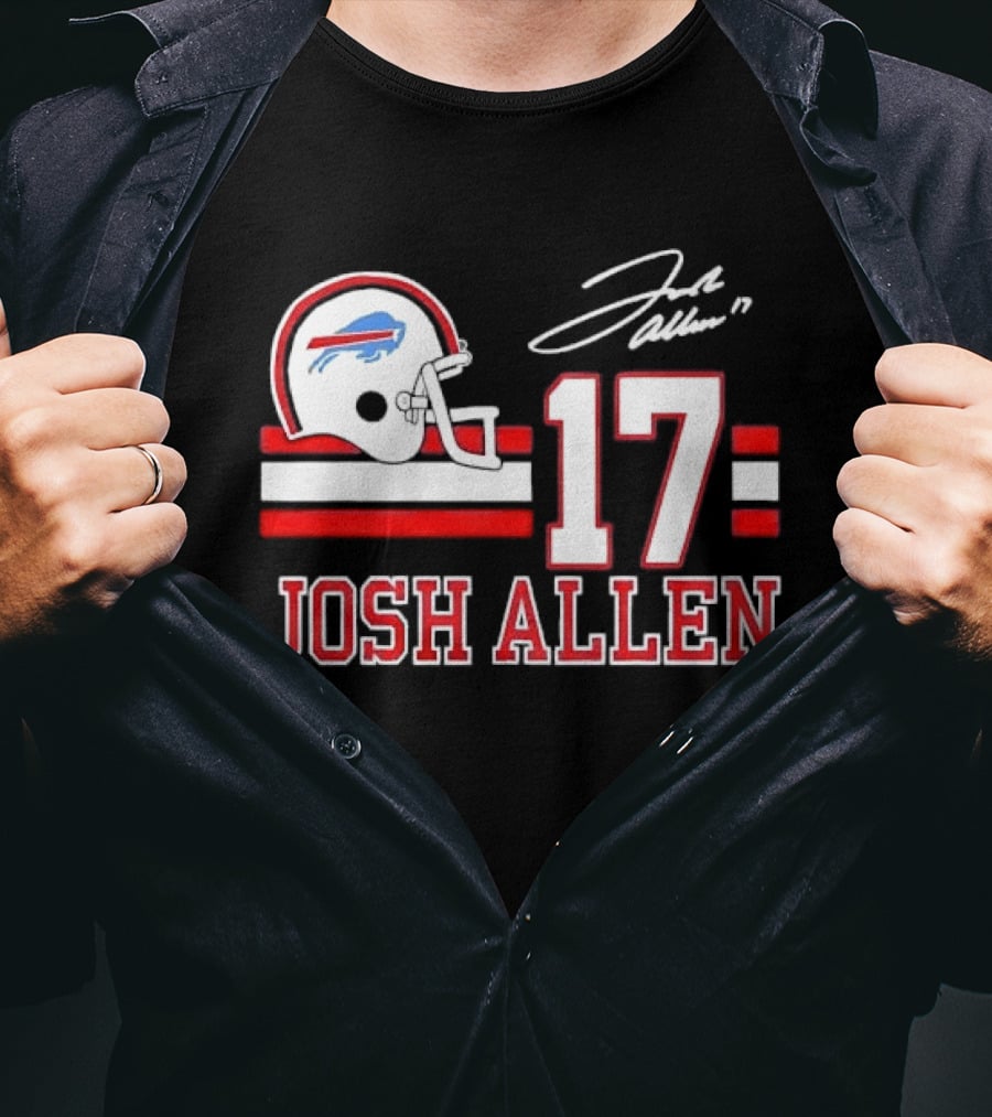 Josh Allen 17 Buffalo Bills Helmet Red Stripes Distressed T-Shirt