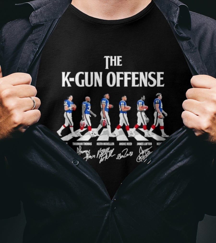 Buffalo Bills The K Gun Offense Jim Kelly Thurman Thomas Reed Beebe Roster T-Shirt