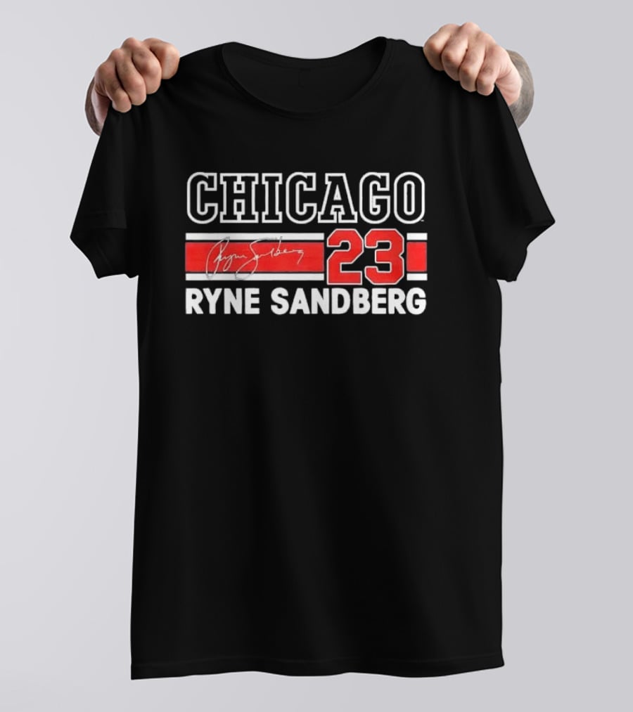 Chicago Cubs Ryne Sandberg 23 Red White Horizontal Stripes Distressed T-Shirt