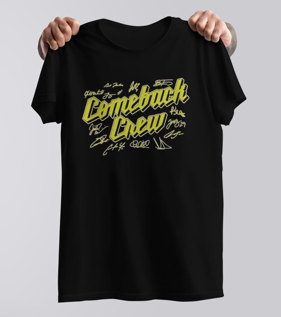 Comeback Crew Yellow 3D Lettering With Player Signatures Black T-Shirt