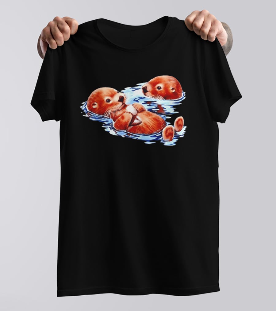 Otters Go With The Flow Cute Playful Swimming Pair T-Shirt