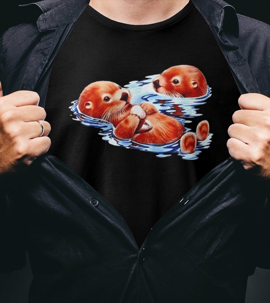 Otters Go With The Flow Cute Playful Swimming Pair T-Shirt