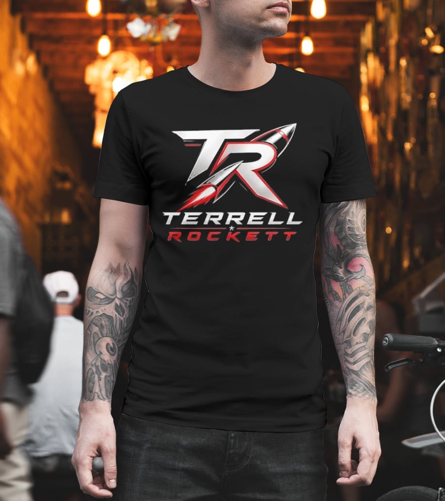 Terrell Rockett Silver Metallic Monogram TR Rocket Terrell Rockett T-Shirt