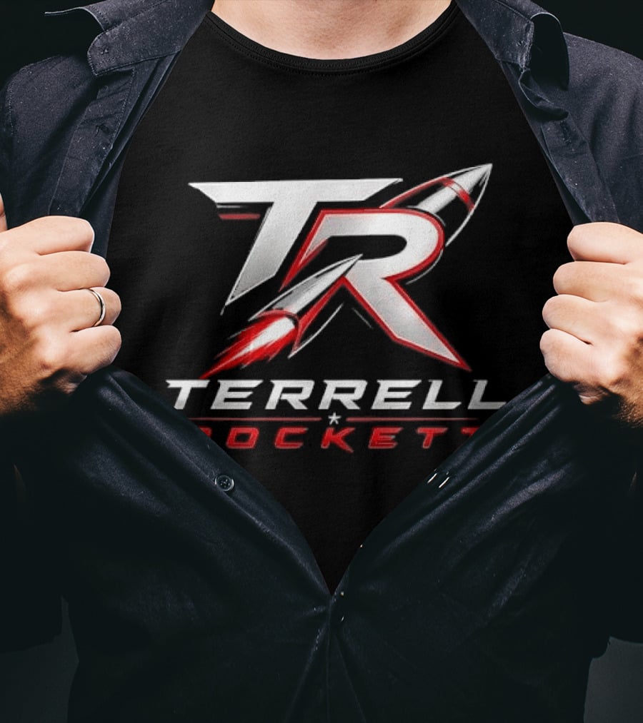 Terrell Rockett Silver Metallic Monogram TR Rocket Terrell Rockett T-Shirt