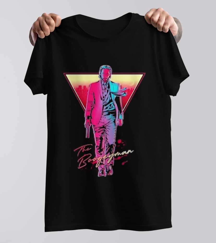 The Boogeyman John Wick Neon Triangle Sunset Walking Gun T-Shirt