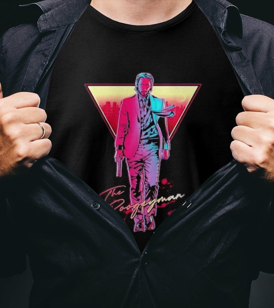 The Boogeyman John Wick Neon Triangle Sunset Walking Gun T-Shirt