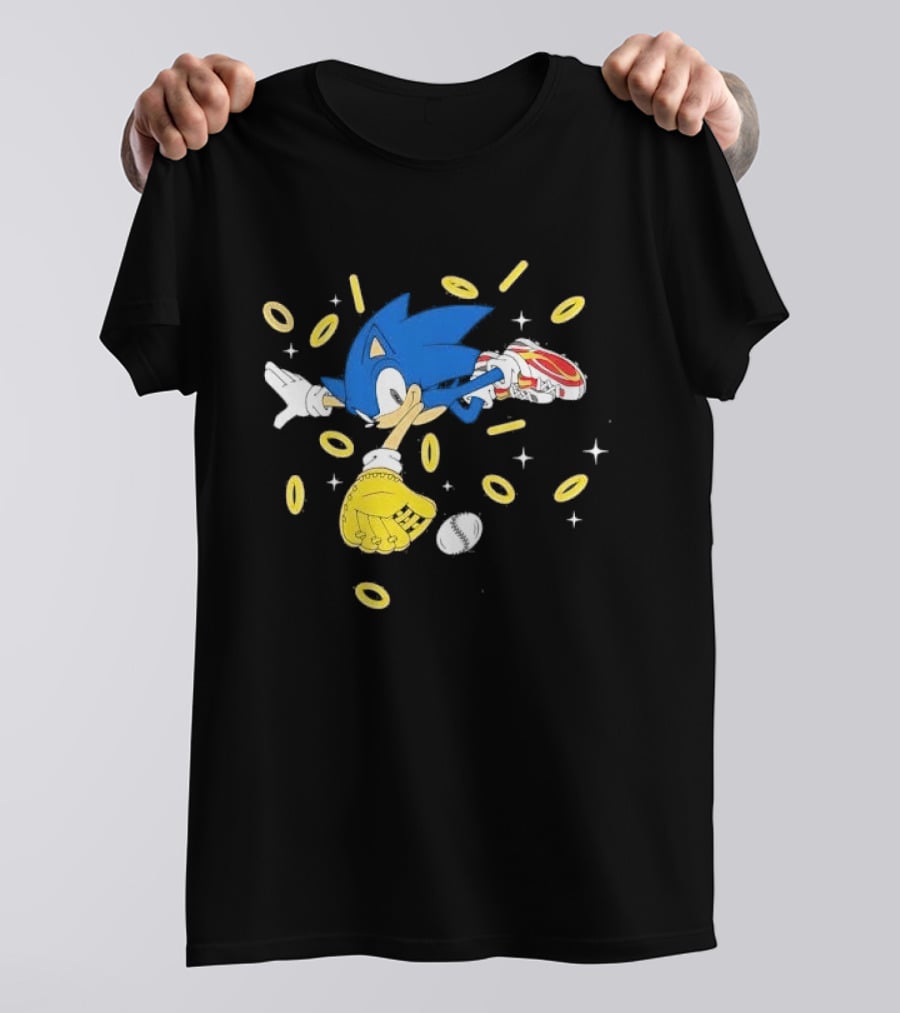 The Hedgehog Running Collecting Rings With Baseball Glove And Ball T-Shirt