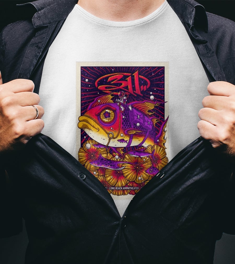 311 August 18 2026 Long Beach Amphitheater CA Psychedelic Fish And Astronaut T-Shirt