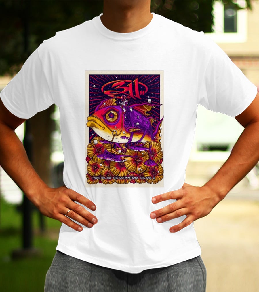 311 August 18 2026 Long Beach Amphitheater CA Psychedelic Fish And Astronaut T-Shirt