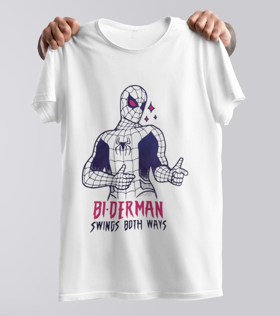 Bi Derman Swings Both Ways Spider Man LGBTQ Superhero T-Shirt