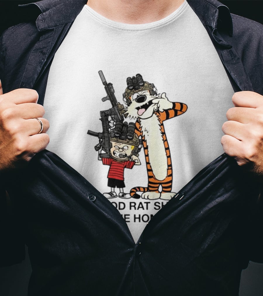 Calvin And Hobbes Hood Rat Shit W The Homies Rifle Helmets T-Shirt