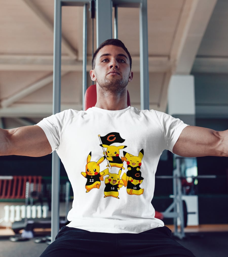 Chicago Bears Pikachu Fan Squad With Flag And Jerseys T-Shirt