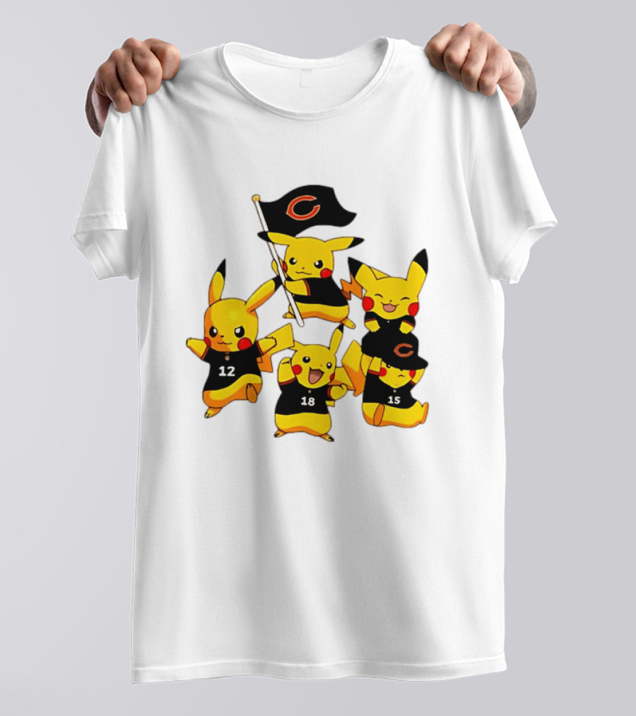 Chicago Bears Pikachu Fan Squad With Flag And Jerseys T-Shirt