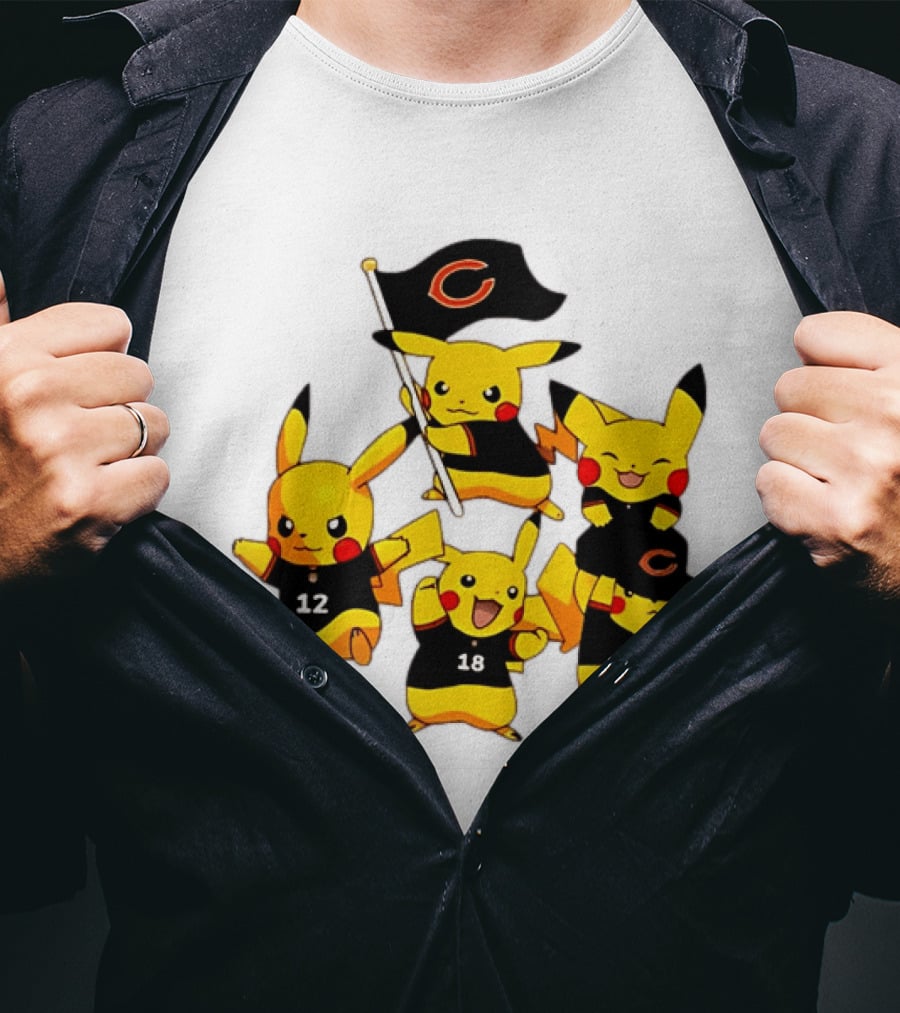 Chicago Bears Pikachu Fan Squad With Flag And Jerseys T-Shirt