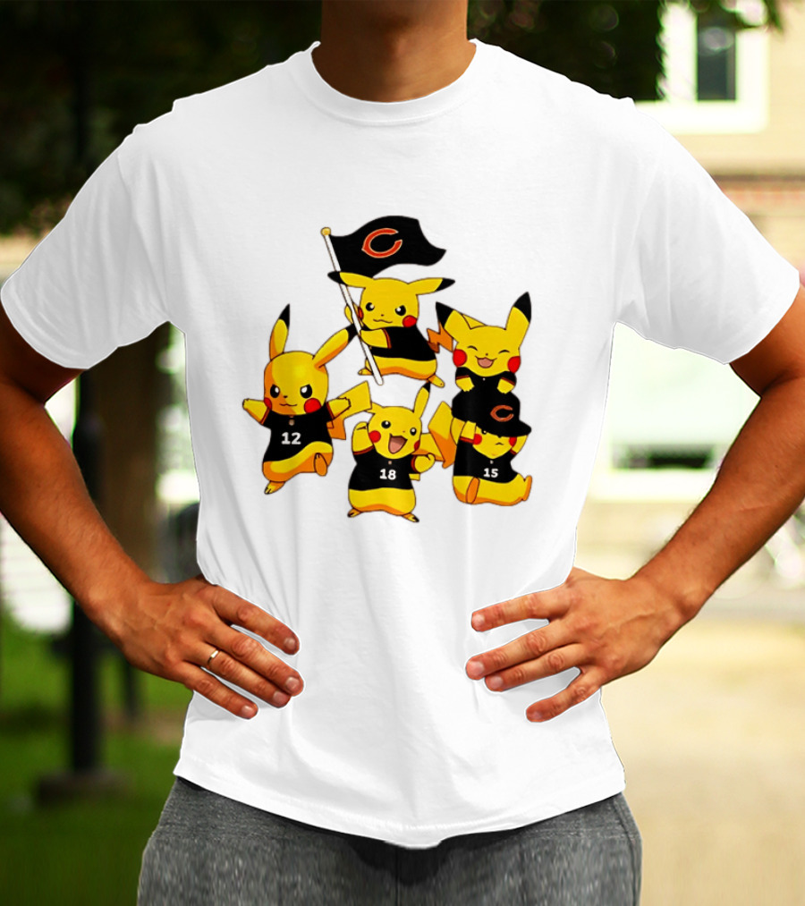 Chicago Bears Pikachu Fan Squad With Flag And Jerseys T-Shirt
