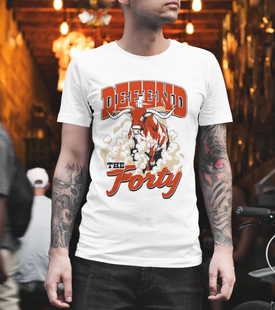Defend The Forty Longhorn Bull Dust Clouds Halftone T-Shirt