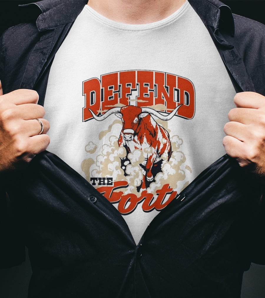Defend The Forty Longhorn Bull Dust Clouds Halftone T-Shirt