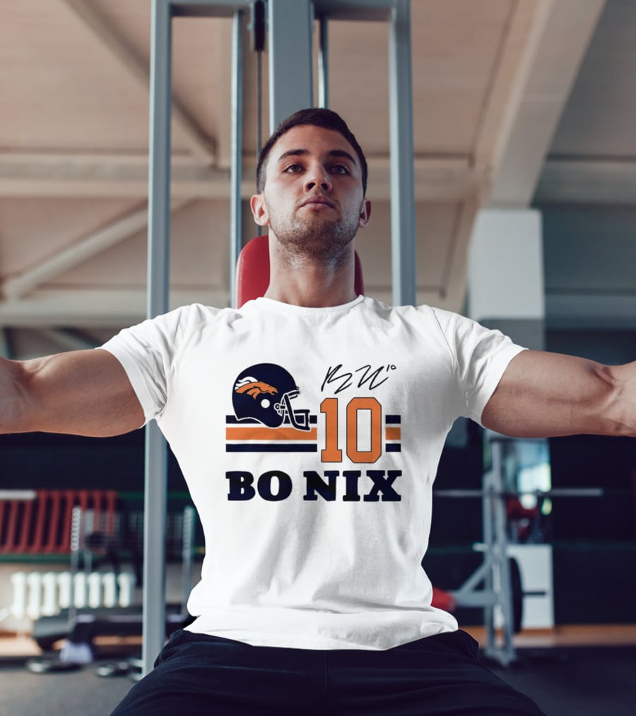 Denver Broncos Bo Nix 10 Football Helmet Horizontal Stripes T-Shirt