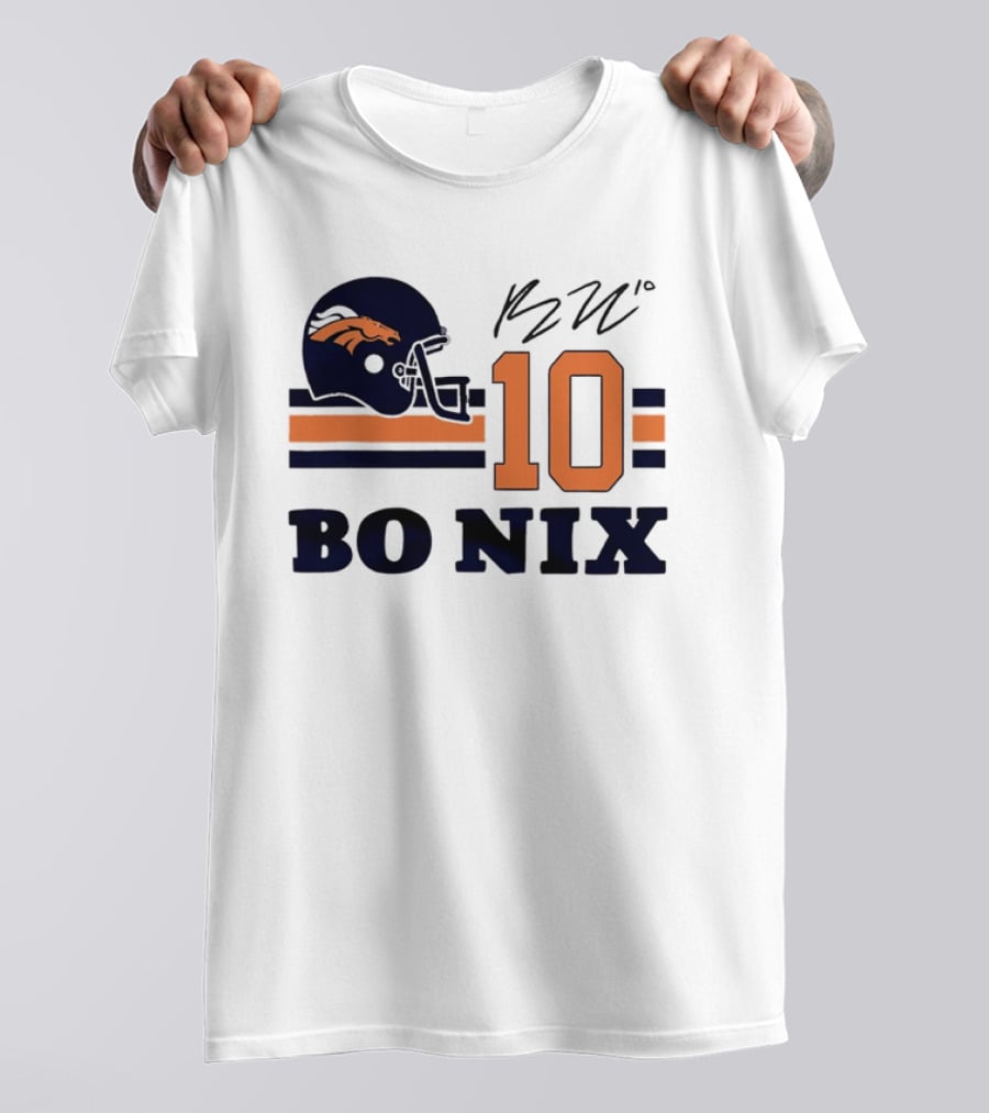 Denver Broncos Bo Nix 10 Football Helmet Horizontal Stripes T-Shirt
