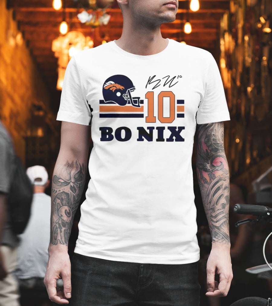 Denver Broncos Bo Nix 10 Football Helmet Horizontal Stripes T-Shirt