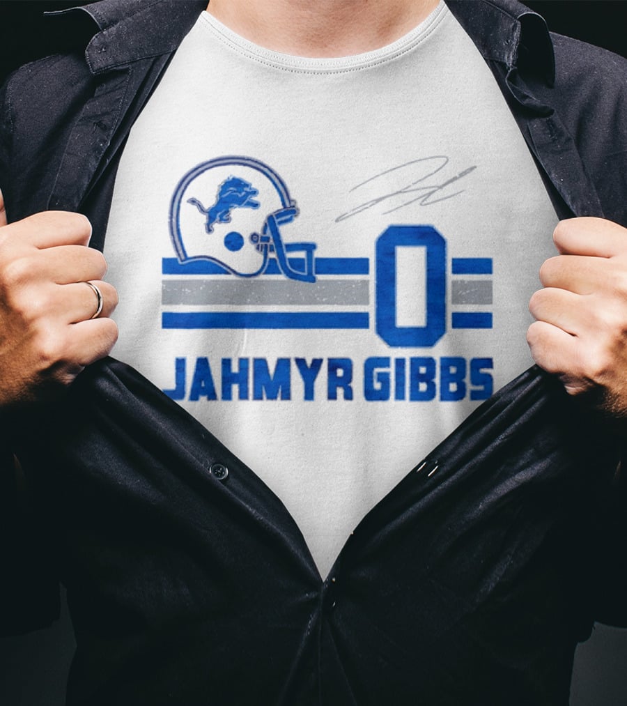 Detroit Lions Jahmyr Gibbs Zero Helmet Number Stripes Distressed T-Shirt