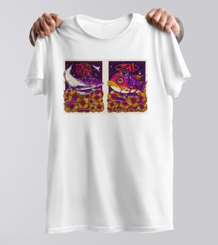 Dirty Heads 311 August 18 2026 Long Beach Amphitheater California Concert Art Colorful Fish Flowers T-Shirt