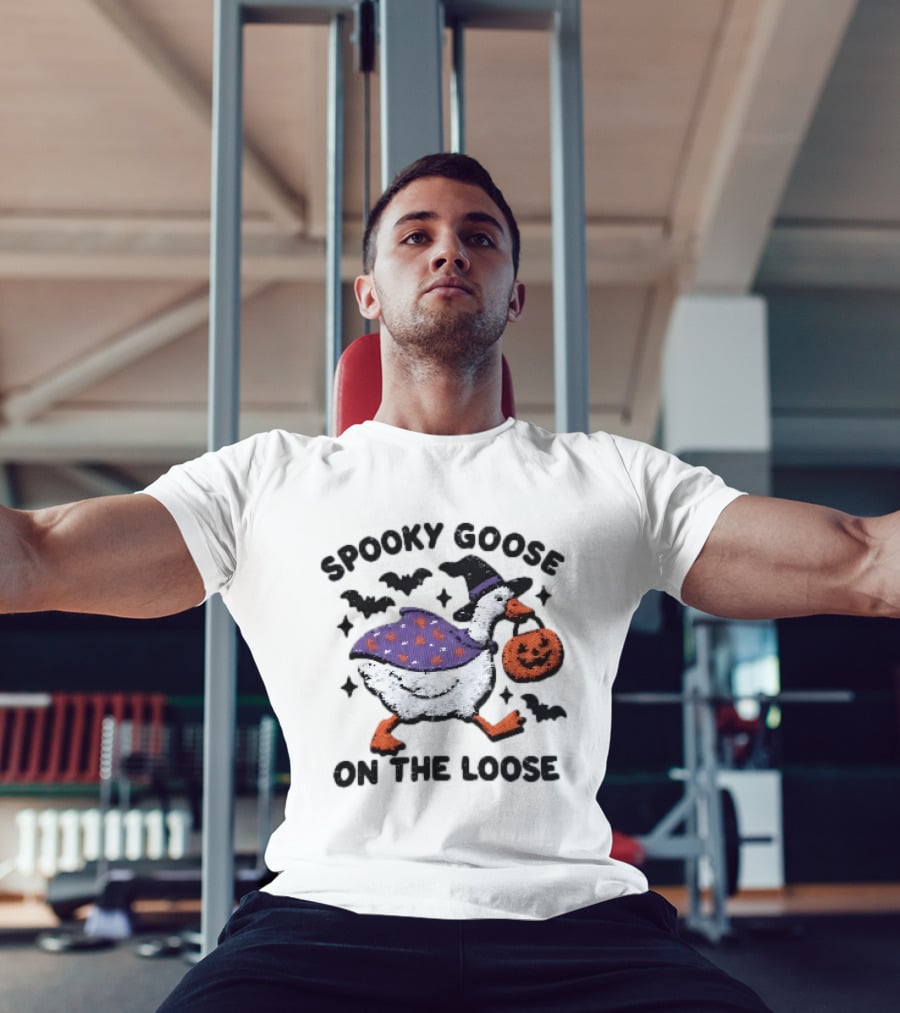 Spooky Goose On The Loose Halloween Embroidered T-Shirt