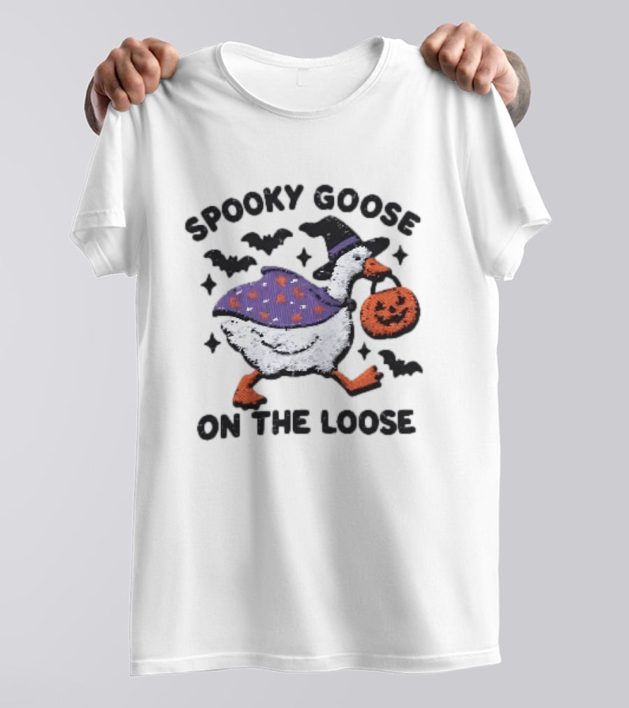 Spooky Goose On The Loose Halloween Embroidered T-Shirt