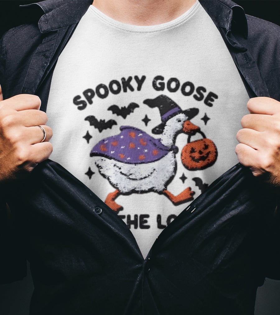 Spooky Goose On The Loose Halloween Embroidered T-Shirt
