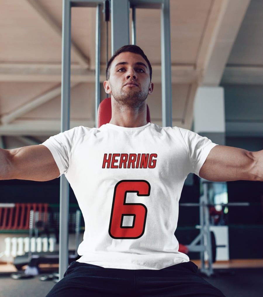 Herring 6 Red Jersey Name Number Bold Athletic Font T-Shirt