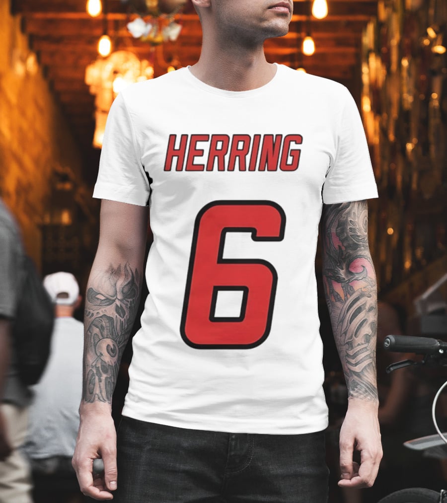 Herring 6 Red Jersey Name Number Bold Athletic Font T-Shirt