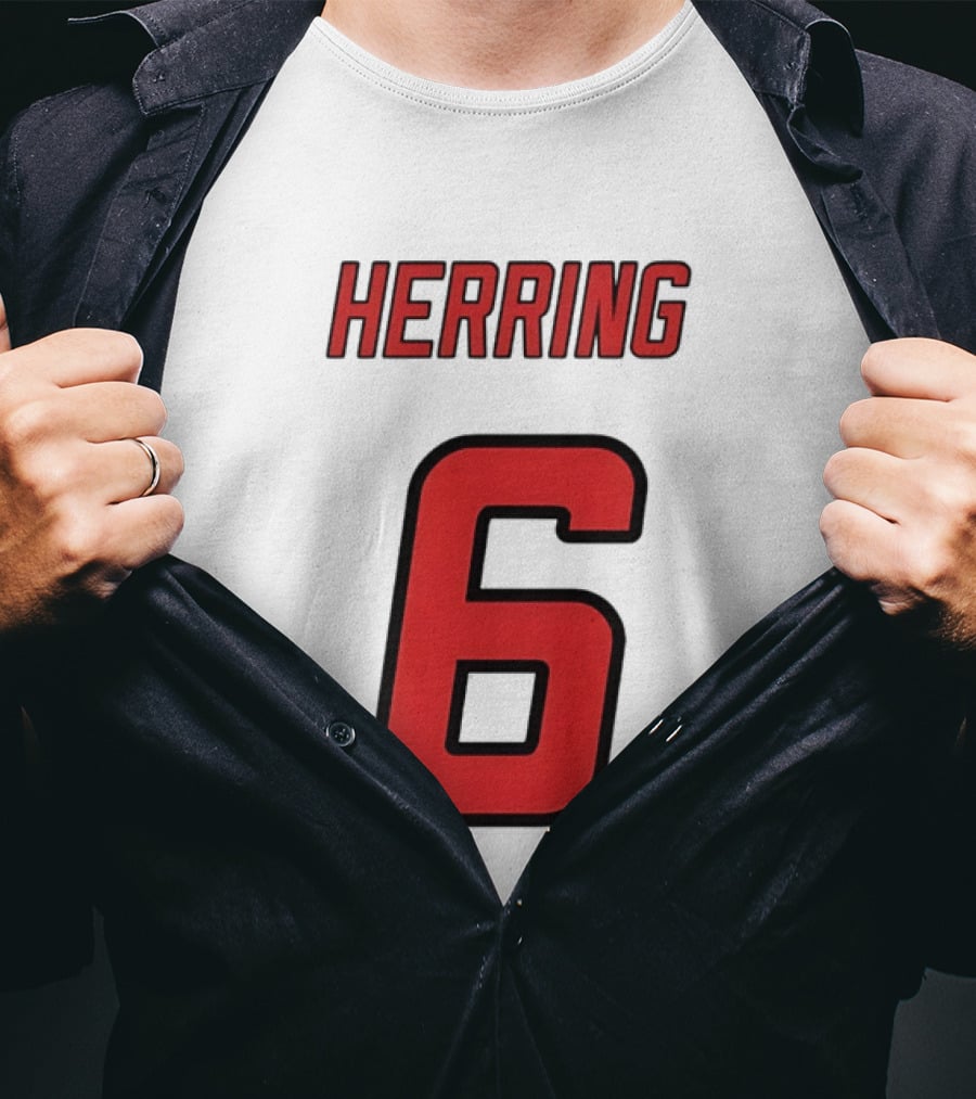 Herring 6 Red Jersey Name Number Bold Athletic Font T-Shirt