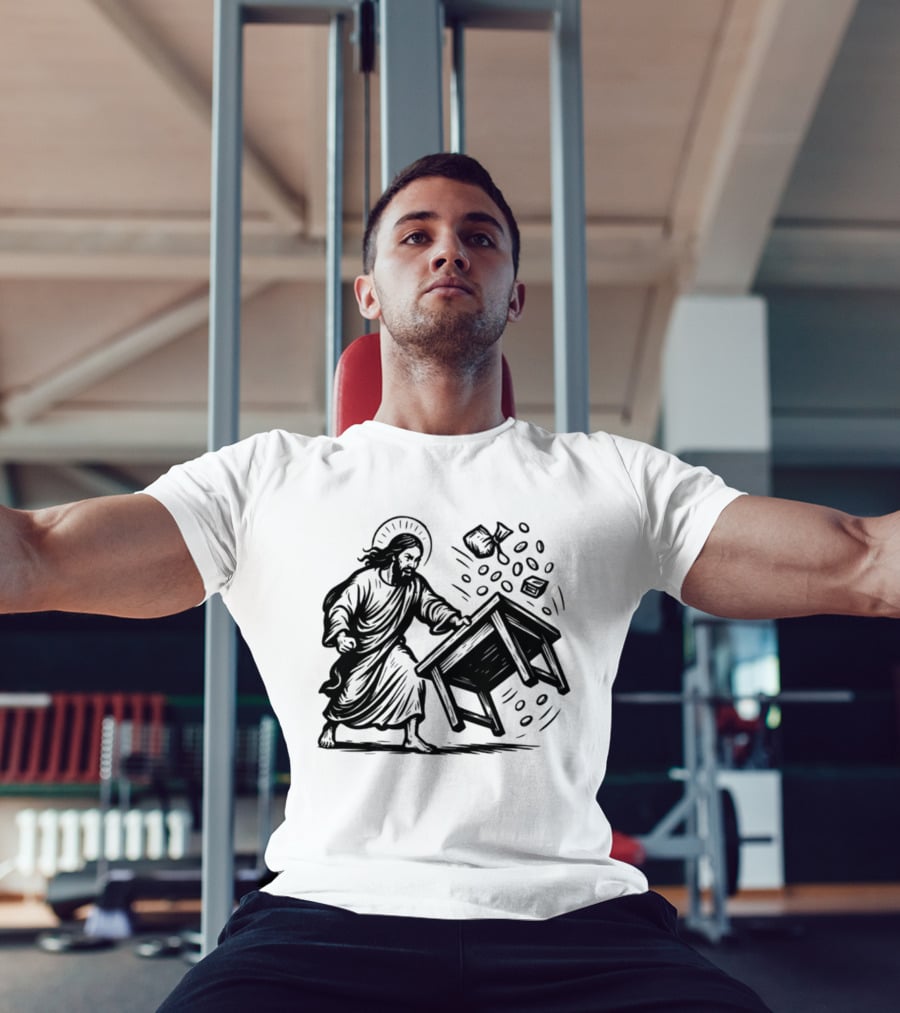 Jesus Flipping Tables With Coins And Cup T-Shirt