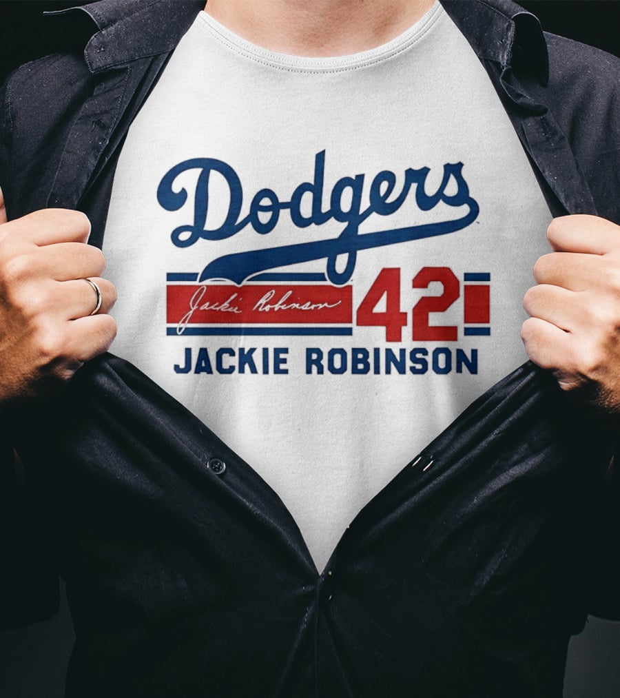 Dodgers Jackie Robinson 42 Stripes T-Shirt