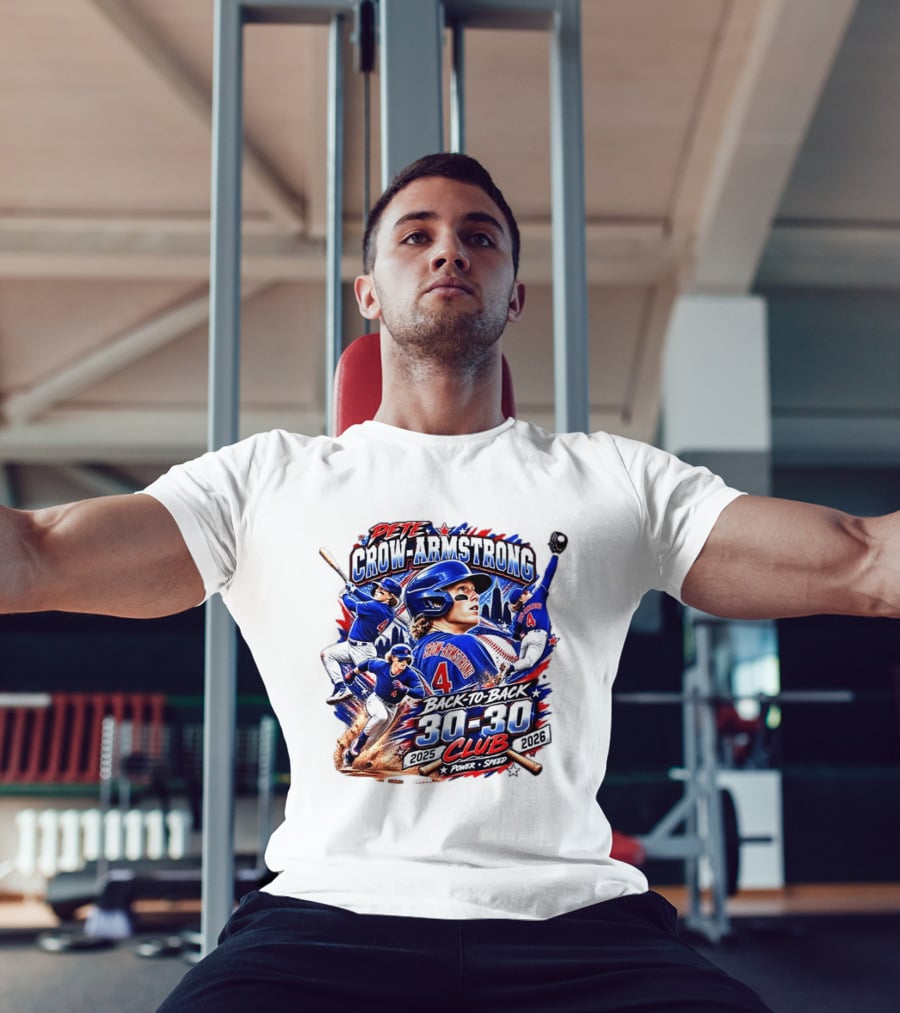 Pete Crow Armstrong Back To Back 30 30 Club 2025 2026 Power Speed Chicago Baseball Action Skyline T-Shirt
