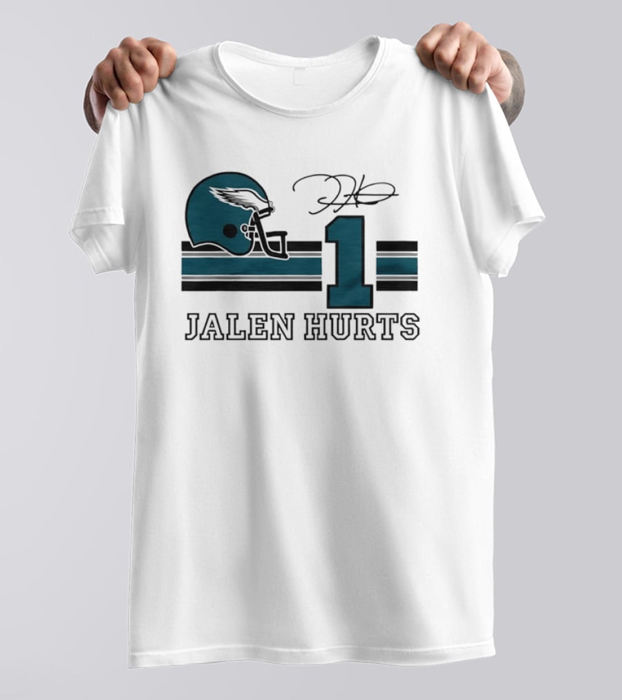 Philadelphia Eagles Jalen Hurts Helmet Number 1 Signature T-Shirt