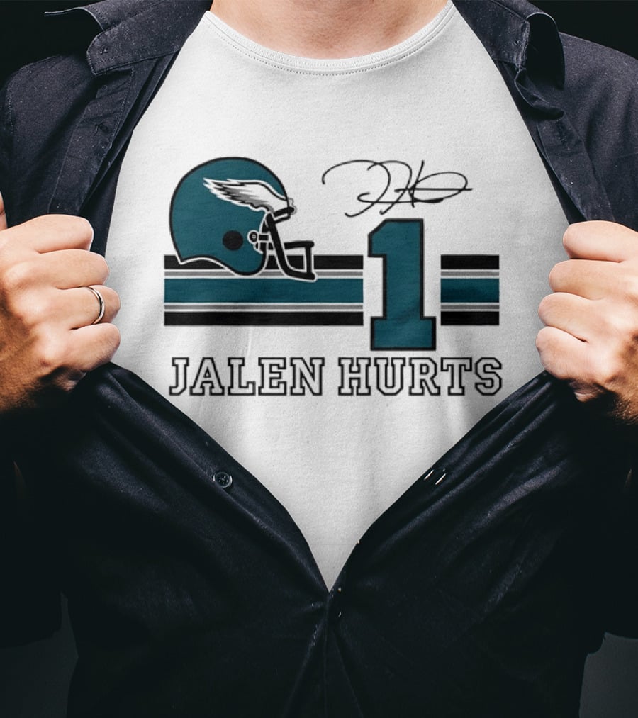 Philadelphia Eagles Jalen Hurts Helmet Number 1 Signature T-Shirt