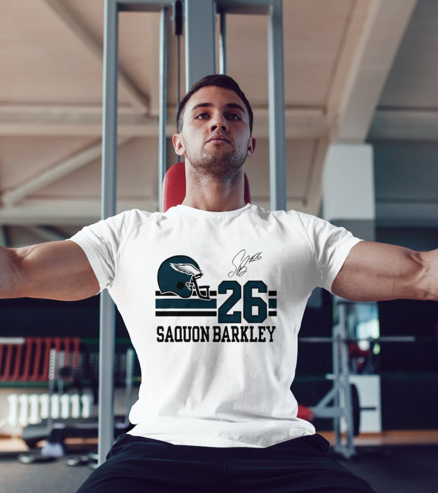 Philadelphia Eagles Saquon Barkley Helmet 26 Signature T-Shirt