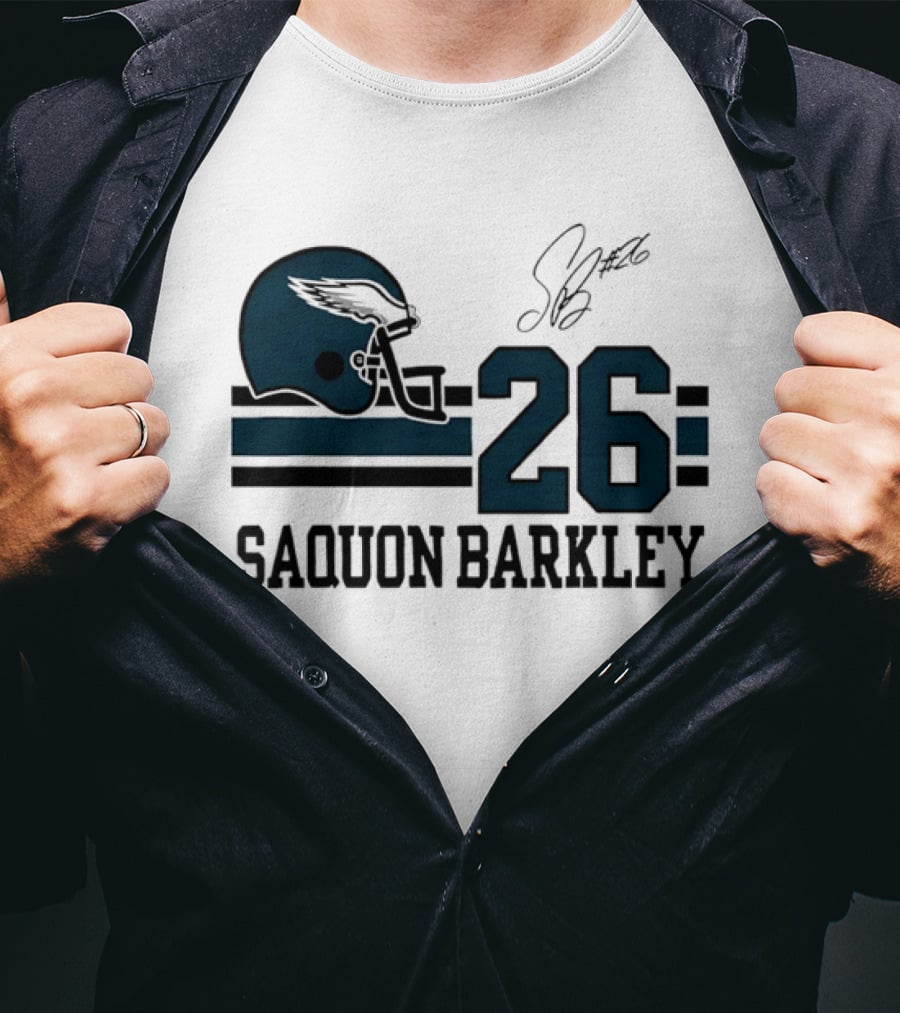 Philadelphia Eagles Saquon Barkley Helmet 26 Signature T-Shirt