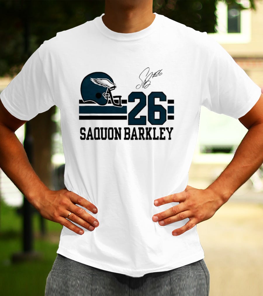 Philadelphia Eagles Saquon Barkley Helmet 26 Signature T-Shirt