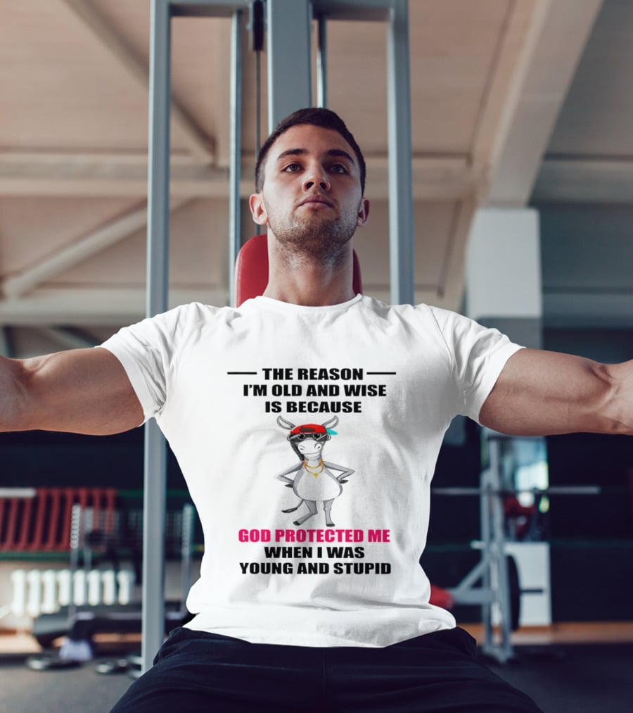 The Reason I'm Old And Wise God Protected Me When I Was Young And Stupid Cool Cow With Cap And Chains T-Shirt