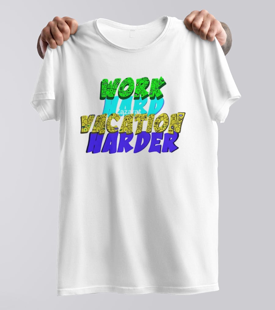 Work Hard Vacation Harder Emoji Patterned Colorful T-Shirt