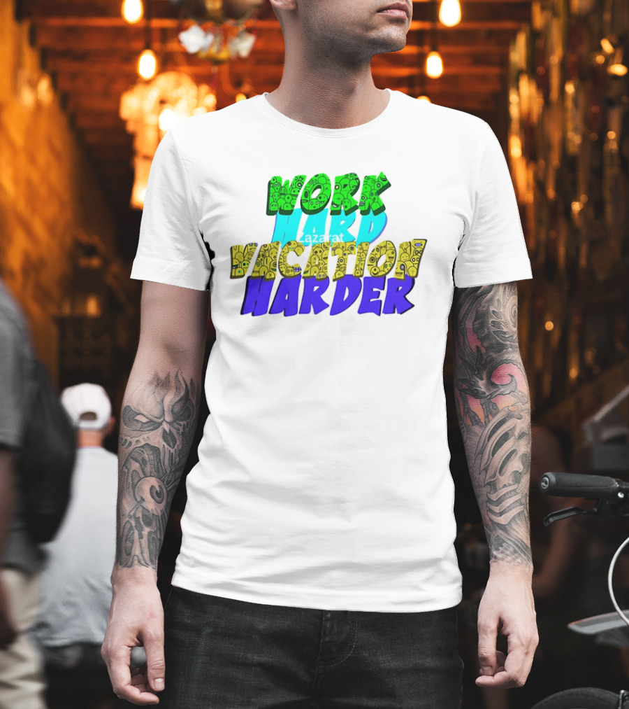 Work Hard Vacation Harder Emoji Patterned Colorful T-Shirt