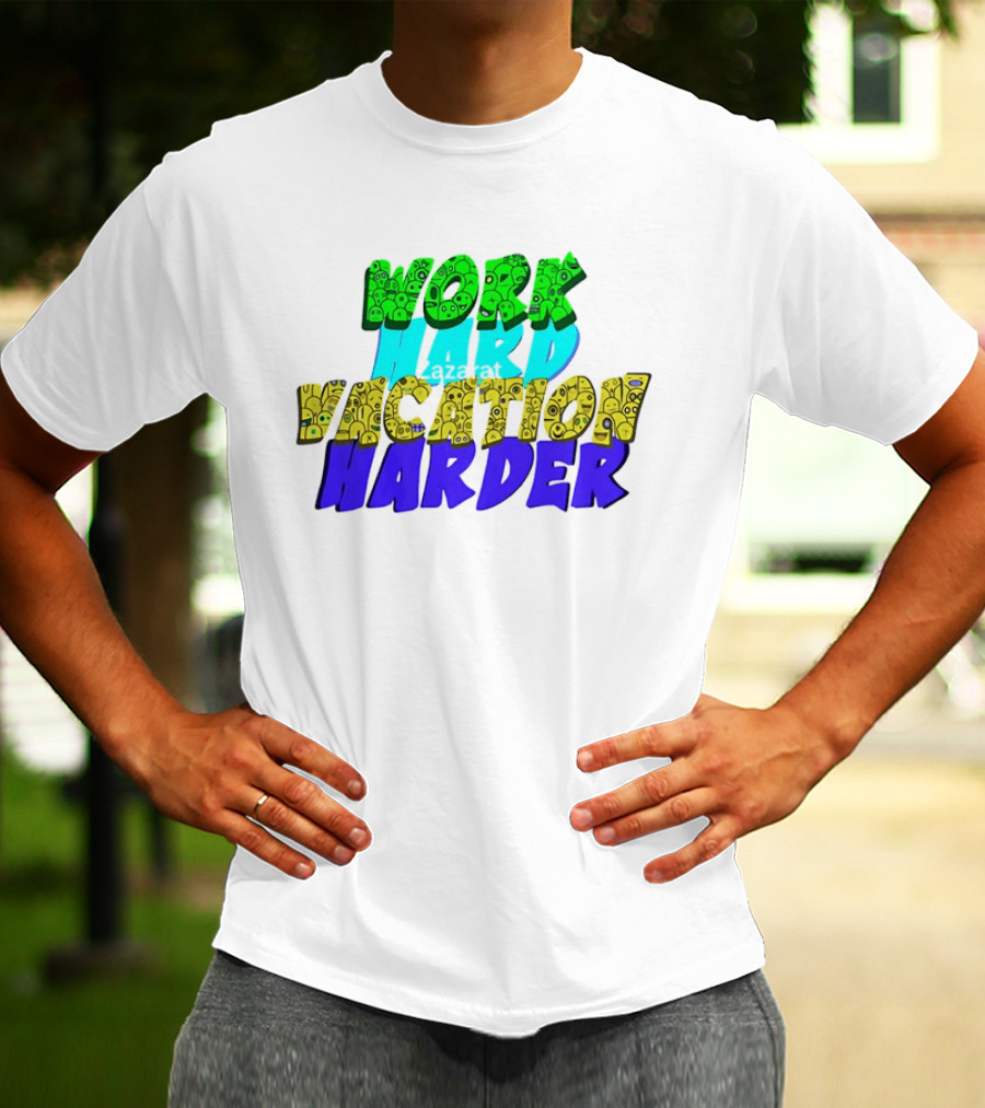 Work Hard Vacation Harder Emoji Patterned Colorful T-Shirt