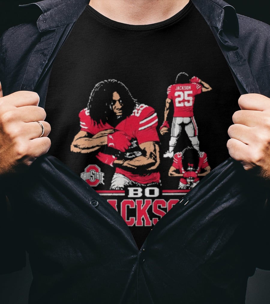 Bo Jackson Ohio State Buckeyes Number 25 Collage Red Jersey T-Shirt