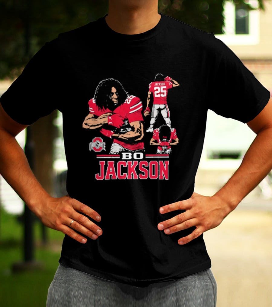 Bo Jackson Ohio State Buckeyes Number 25 Collage Red Jersey T-Shirt