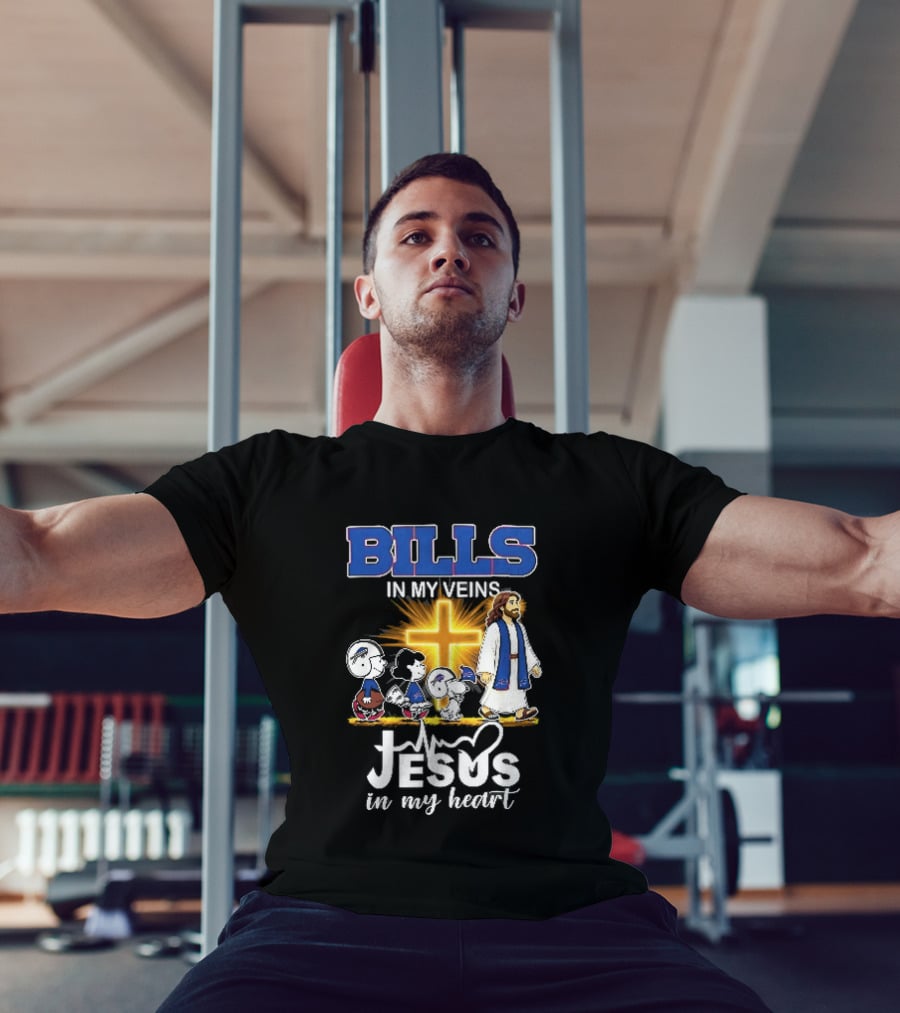 Bills In My Veins Jesus In My Heart Cartoon Characters Walking Cross T-Shirt