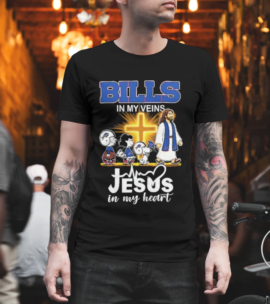 Bills In My Veins Jesus In My Heart Cartoon Characters Walking Cross T-Shirt